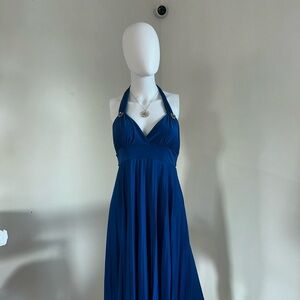 Elegant Blue Halter Maxi Dress